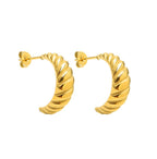 18k gold croissant hoop earrings ribbed texture - Kaiya London