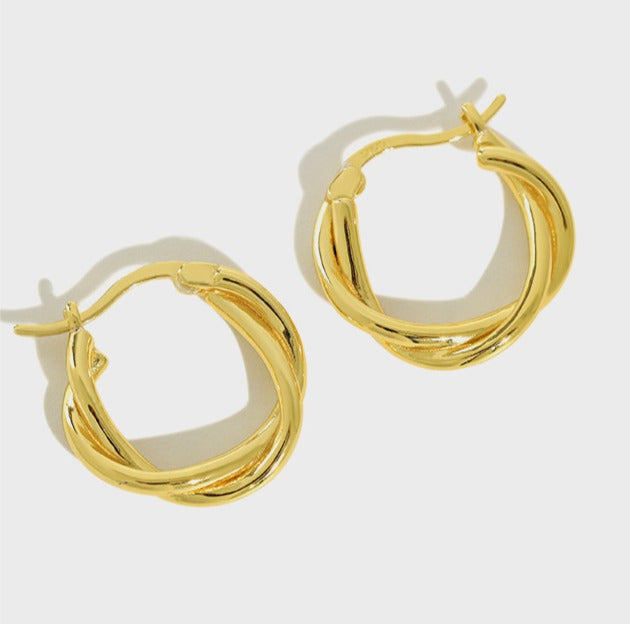 18k gold wide architectural stud earrings 2cm bold - Kaiya London