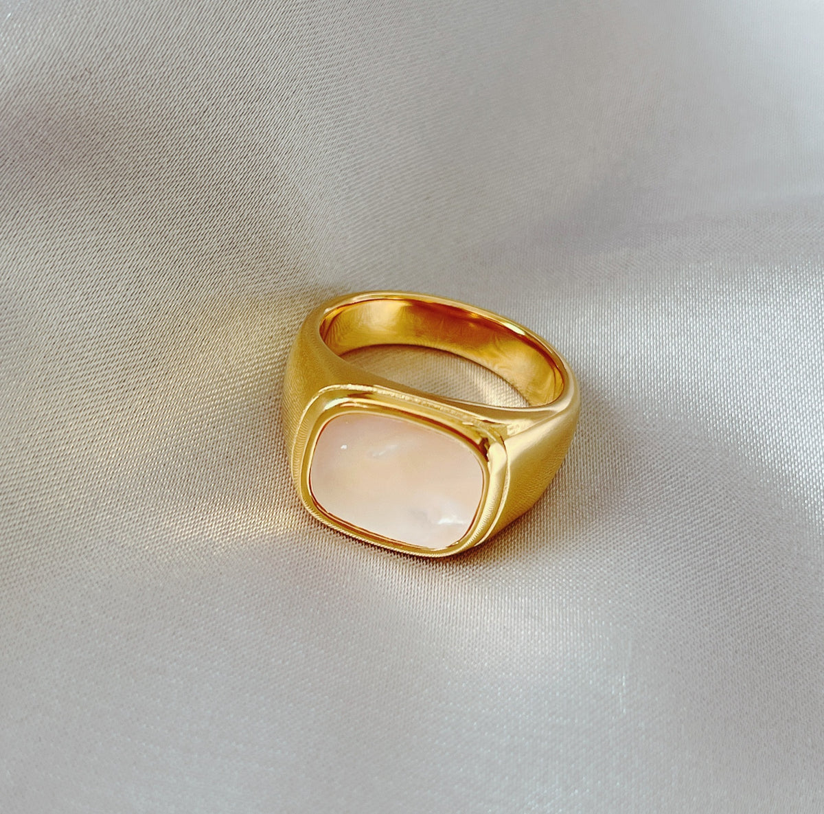 18k gold wide signet ring bold statement women - Kaiya London