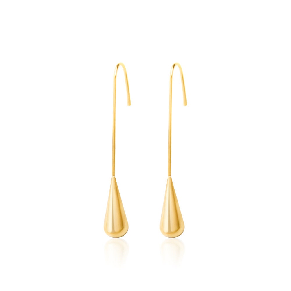 18k gold long 6cm teardrop drop earrings - Kaiya London