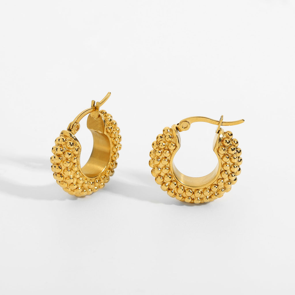 18k gold large textured hoop earrings lightweight - Kaiya London