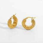 18k gold large textured hoop earrings lightweight - Kaiya London