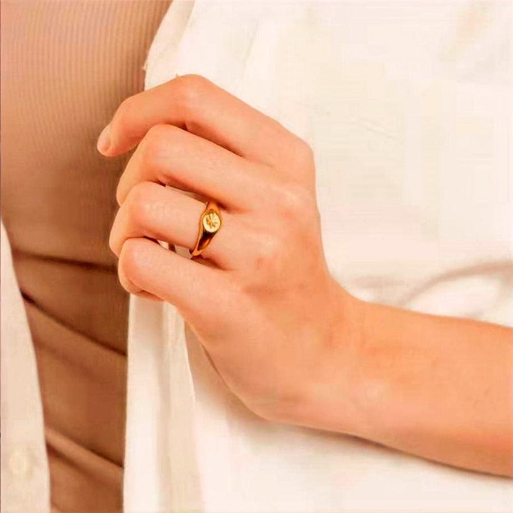 flat signet ring stacking styling gold waterproof