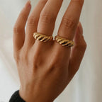 gold dome ring rope pattern stacking ring styling