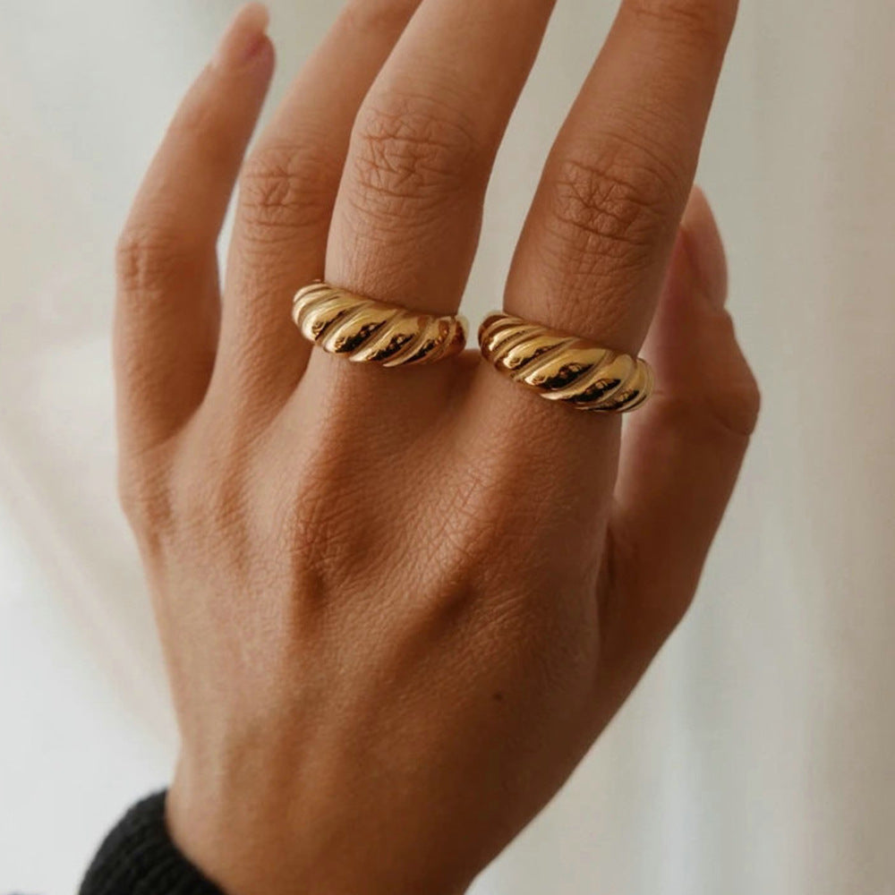 gold dome ring rope pattern stacking ring styling