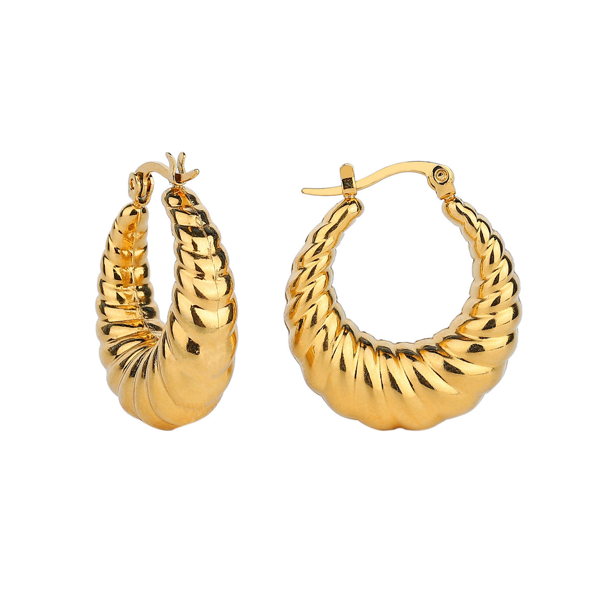 18k gold chunky oval hoop earrings textured surface - Kaiya London