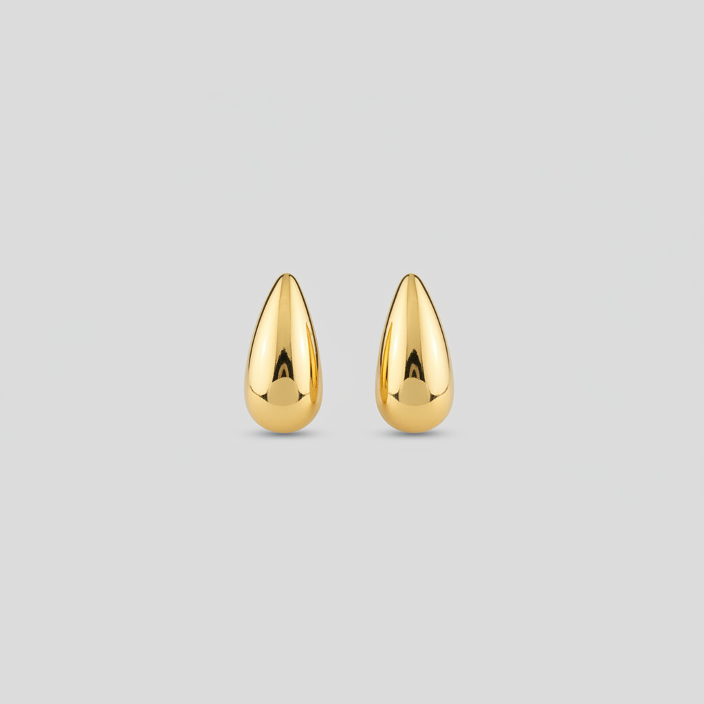 gold and titanium steel teardrop stud earrings product shot