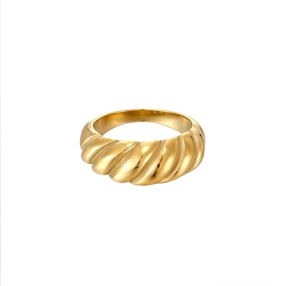 gold dome rope ring worn on model hand