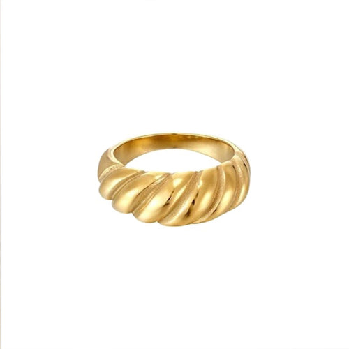 gold dome rope ring worn on model hand