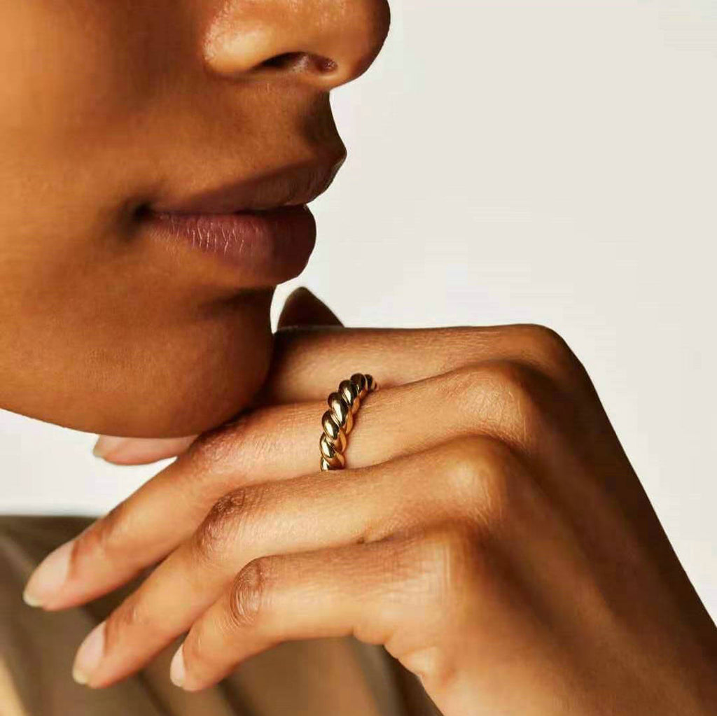 sculptural band ring close up shaped profile
