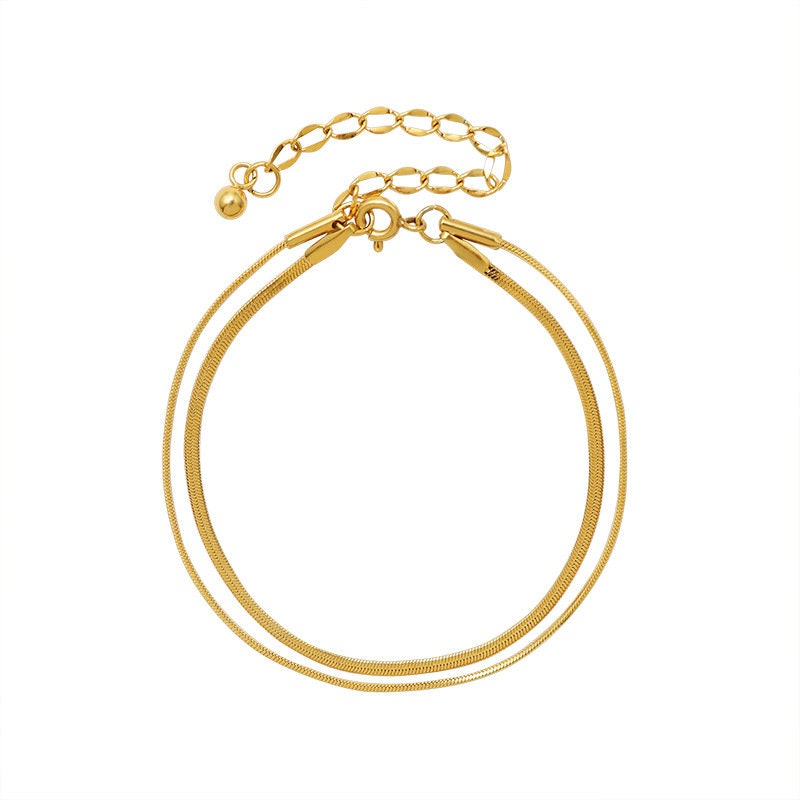 18k gold flat snake chain bracelet herringbone finish - Kaiya London