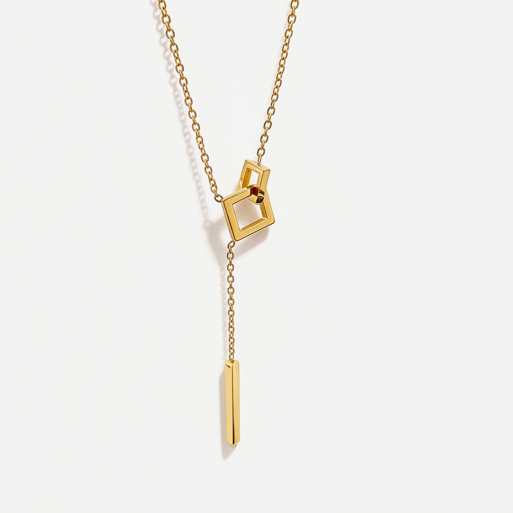 18k gold interlock square lariat necklace waterproof hypoallergenic - Kaiya London