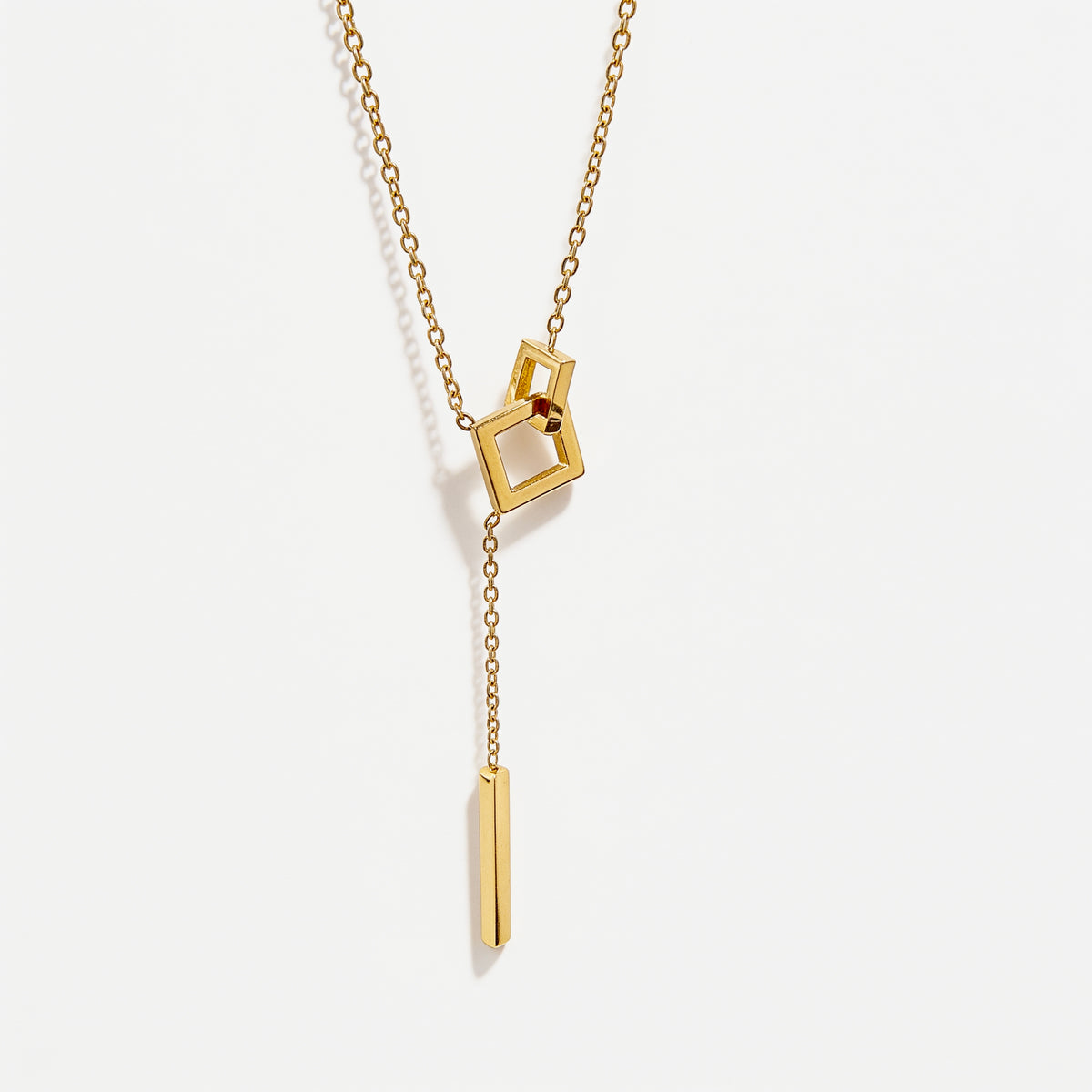 18k gold interlock square lariat necklace waterproof hypoallergenic - Kaiya London